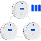 Interlinked Smoke Detector and Carbon Monoxide Detector Combo with LED Indicators, 2 in 1 CO & Smoke Alarm, Battery Operated Wireless Interconnected Smoke and Carbon Monoxide Detectors 3-Pack