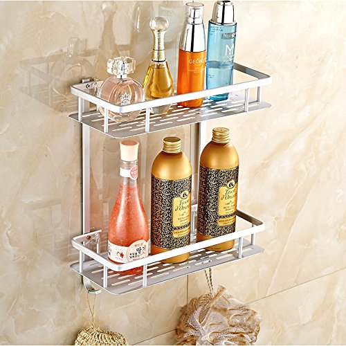 Hawsam No Drilling Bathroom Shelves, Aluminum 2 Tier Shower Shelf Caddy Adhesive Storage Basket