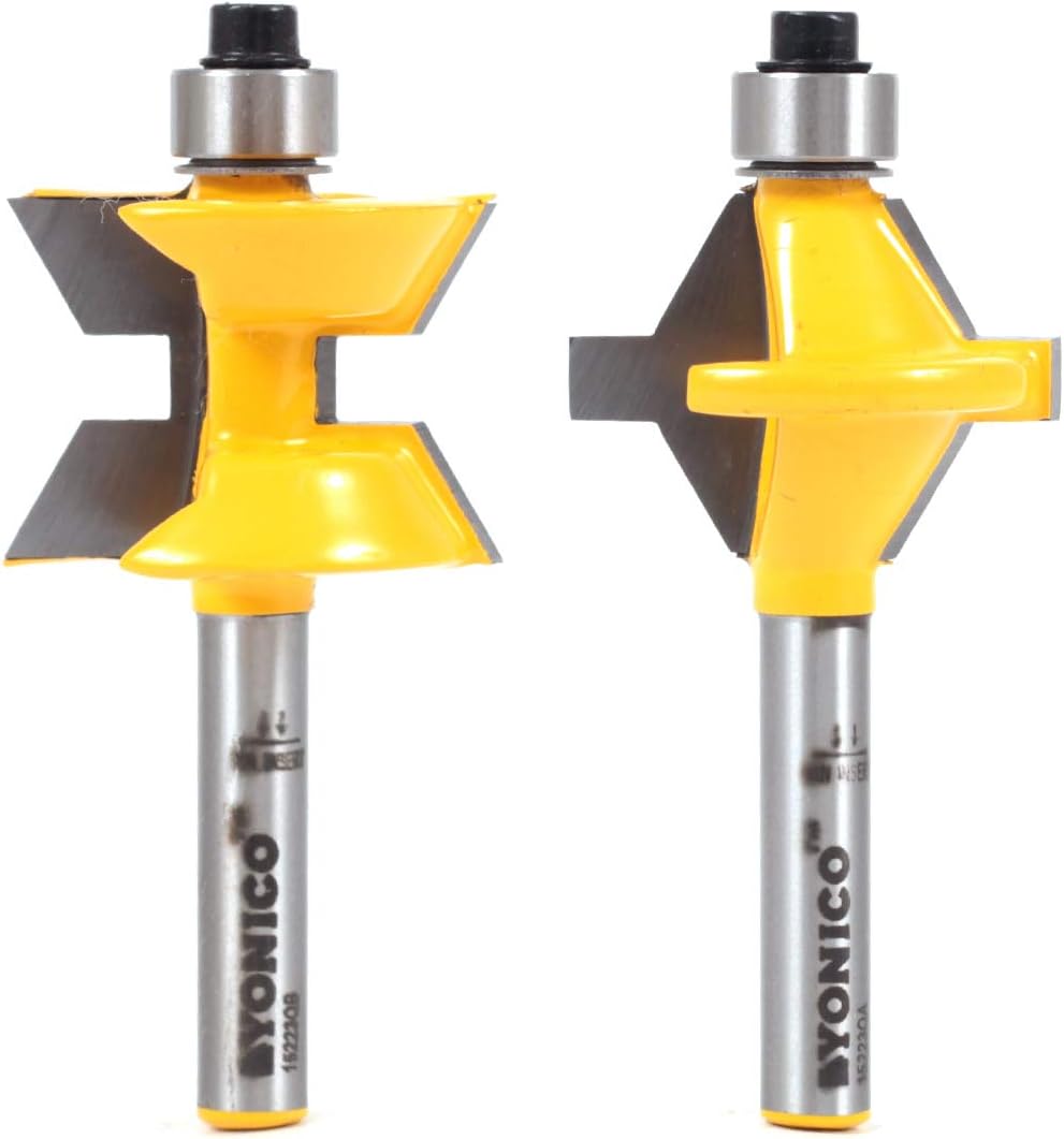 Yonico 15223q Small 2 Bit Tongue and Groove Edge Banding Router Bit Set 1/4-Inch Shank, 1/4 inch diameter, 1 inch length