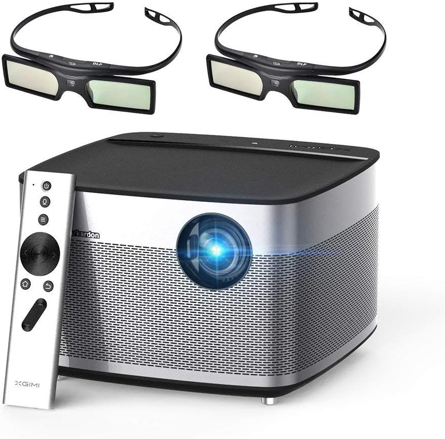Lightwish H1 DLP Portable Video Projector 300 Inches Display Home Theater, Native HD 1080P Projector Support 4K 3D 900ANSI Lumens with Harman Kardon Stereo, with 2 DLP Link Active 3D Glasses