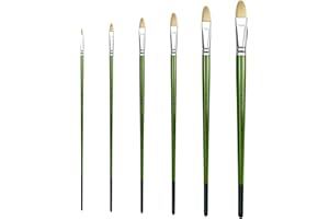 XDT ART SUPPLIES XDT#515 Filbert Artist Paint Brush 6 Piece Set Medium Stiff Hog Bristle Extra Long Handle #1#3#5#7#9#11, Acrylic Oil Watercolor