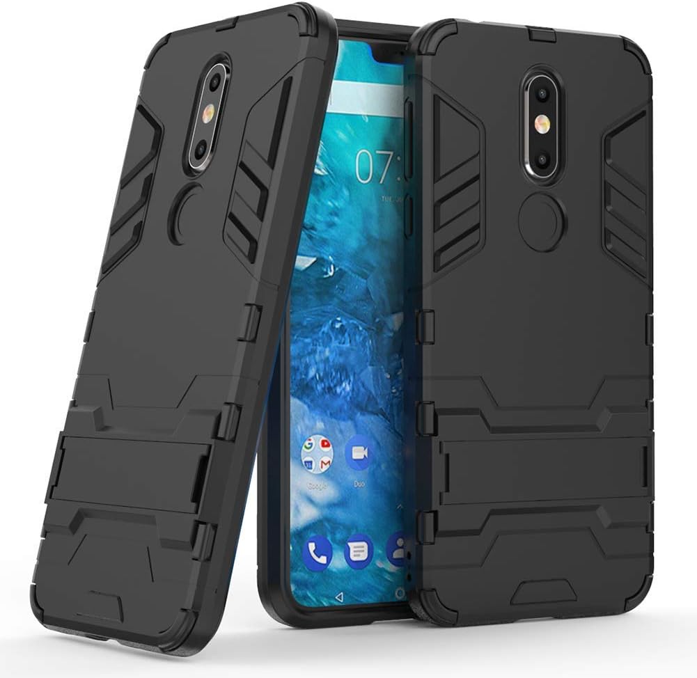 Nokia 7.1 case, MAIKEZI Dual Layer Armor Hard Slim Hybrid Kickstand Phone Cover Case for Nokia 7.1 (Black Kickstand Case)