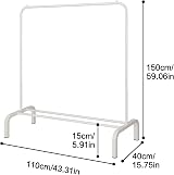 JIUYOTREE Metal Clothes Rail 110 cm Coat Rack with Bottom Shoe Rack White view 2