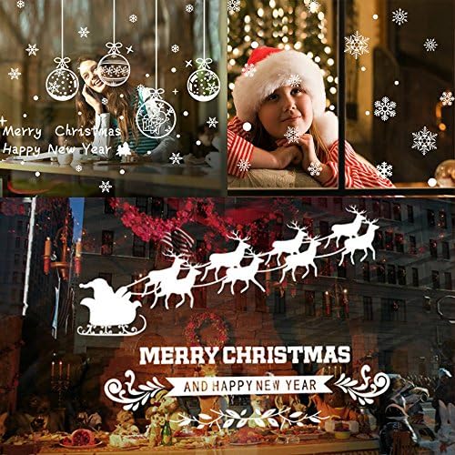 200+ Christmas Window Snowflake Clings Decor-White Deer car Sticker /Merry Christmas -Elite choices Winter Wonderland Xmas Party Stickers Decal Ornaments Party Supplies (3 Sheets)