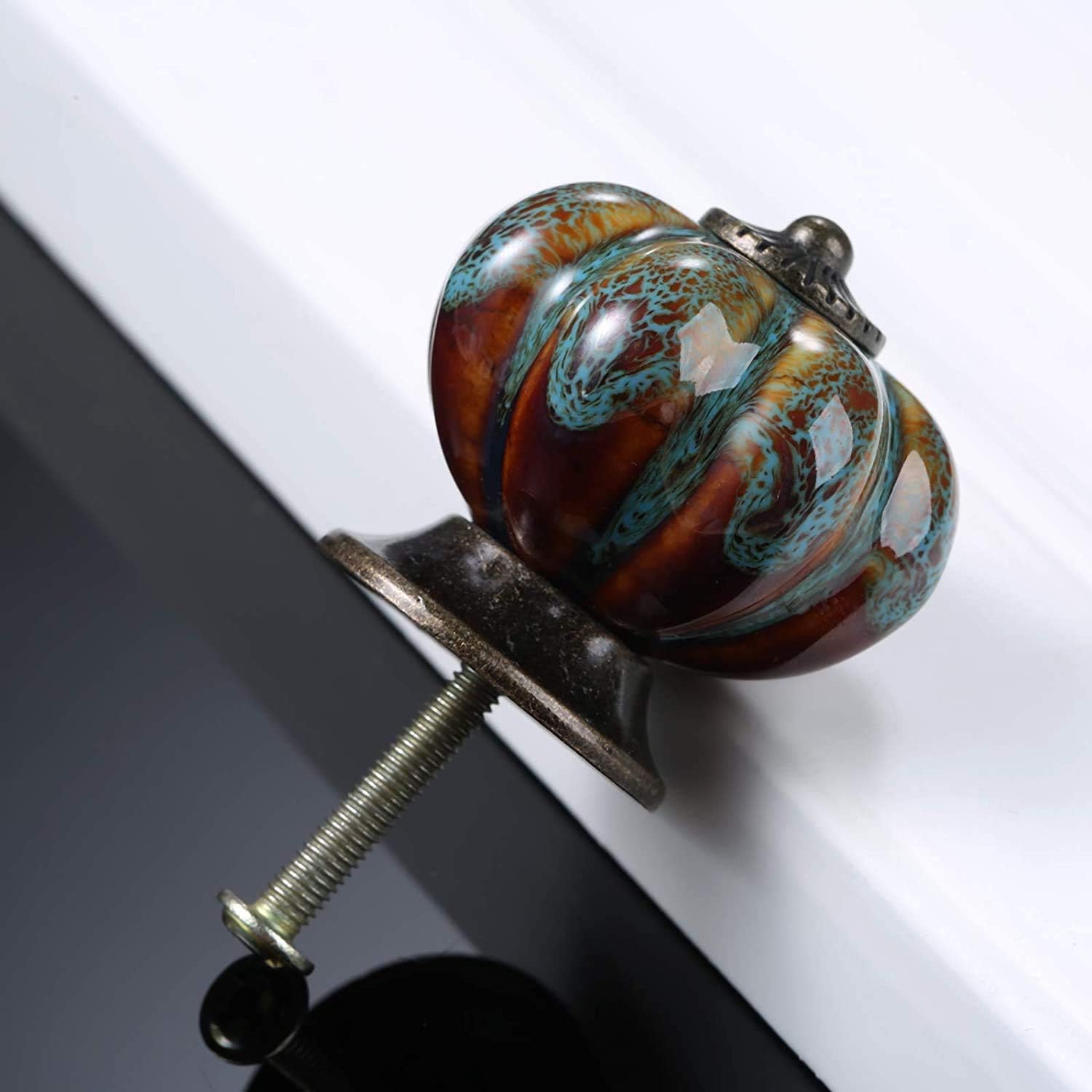 Mgoodoo 20PCS Cabinet Knobs Drawer Handles,Pumpkin Shaped Cabinet Handle with Leopard Print,Blue Cupboards Door Knobs with Screws,Ceramic Pull for Dresser Drawers and Kitchen Bathroom Cabinet Office - Image 4