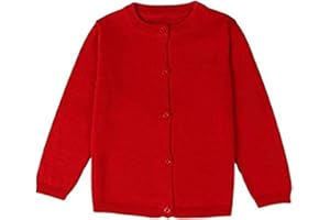 JELEUON Little Girls Cute Crew Neck Long Sleeve Button-Down Solid Cotton Fine Knit Cardigan Sweaters