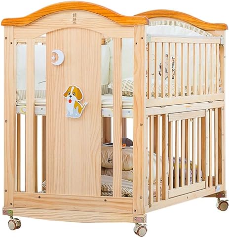 Amazon Co Jp ベビーベッド 収納棚付 ミニベビーベッド子供のためのベビーベッド3段階調節 無垢材スプライシング大きなベッド多機能折りたたみ式クレードルベッド ホーム キッチン