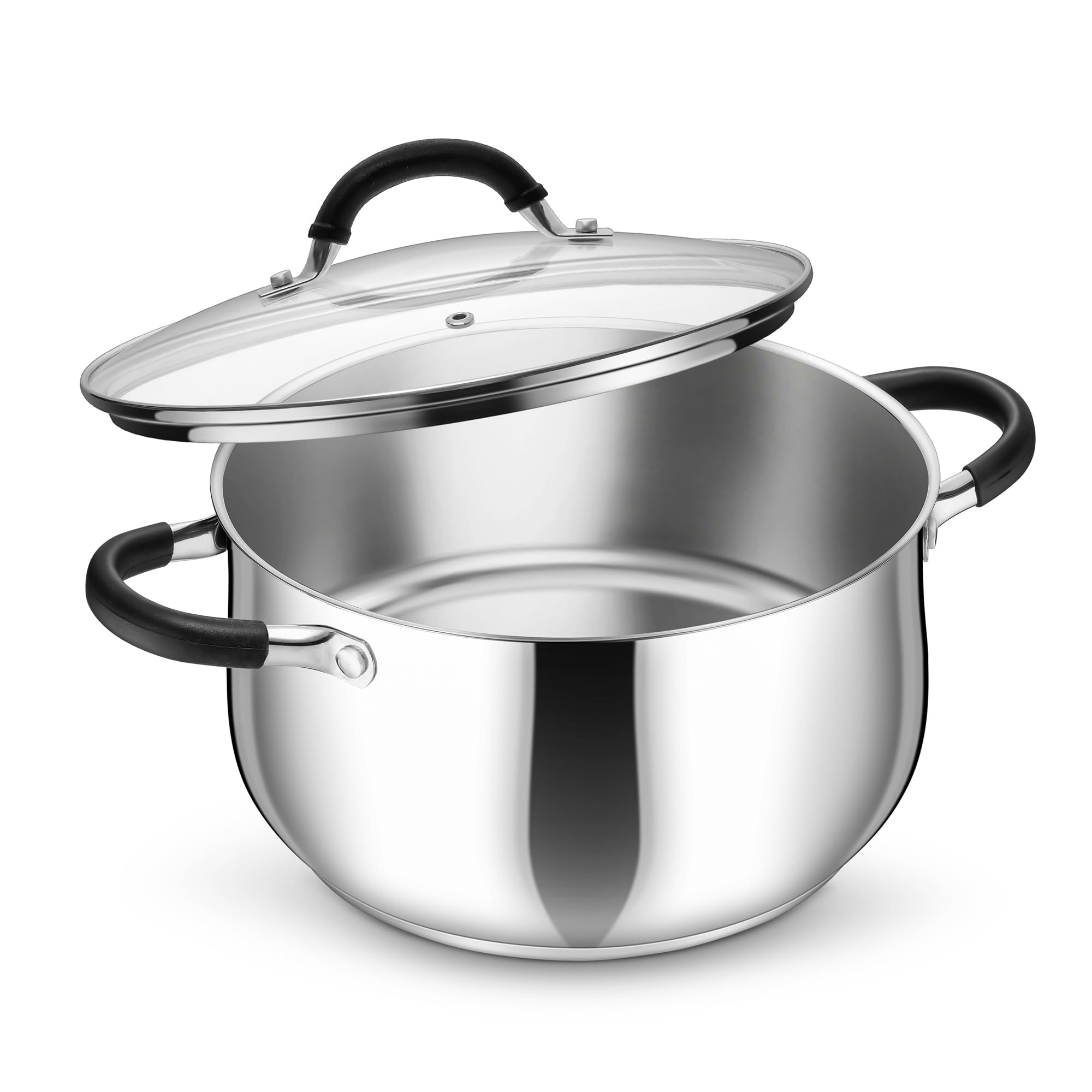 Photo 1 of P&P CHEF Stainless Steel Stock Pot, 6 Qt Cooking Soup Pot with Visible Lid for Pasta, Tri-Ply Bottom & Dual Heatproof Handles, For Induction Gas All Stoves, Non-Toxic & Dishwasher Safe