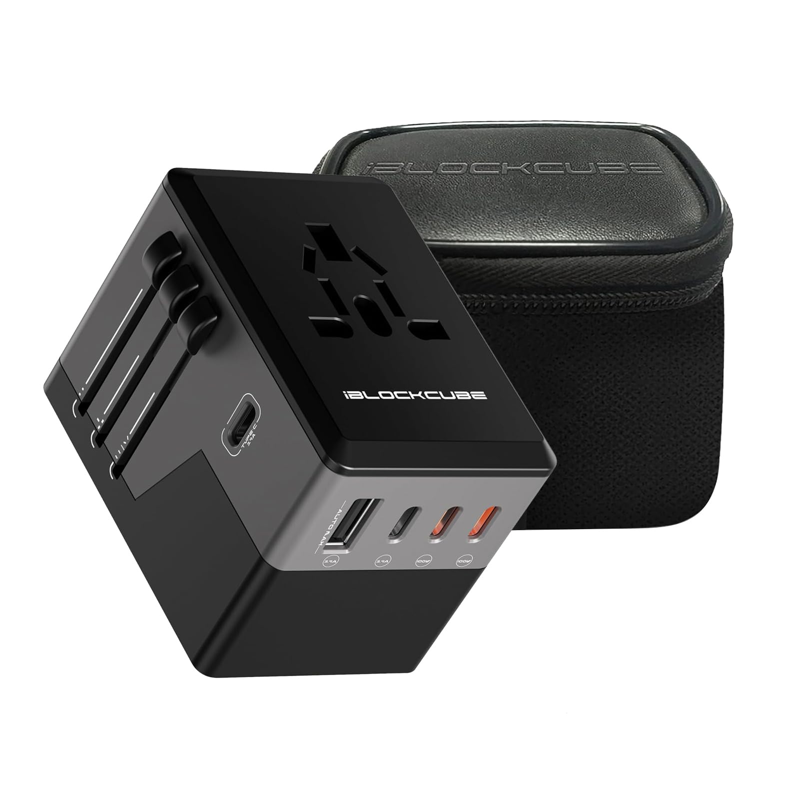 iBlockCube Worldwide Travel Plug Adapter with 2 USB (2.4A) Charging Ports, International Universal AC Socket, Dual Safety Fuse, Chip Protector for US UK EU AU Mobile Phone Tablet Laptop Gadget (Black)