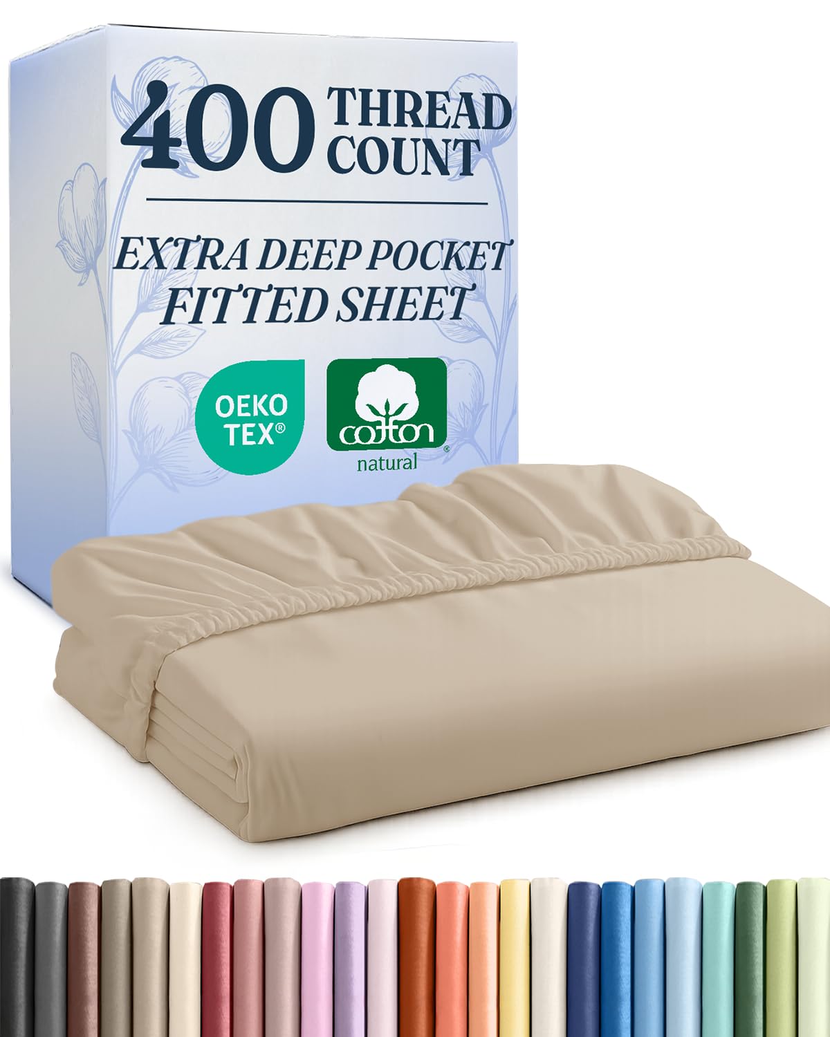 Photo 1 of ***PARTIAL SET/ MISSING PIECES*** Extra Deep King 400 Thread Count Cotton Fitted Sheet - Hotel Luxury Single Fitted Sheet Only - Easily Fits 18" to 24" Mattress - Soft, Wrinkle Free, Breathable & Comfy Extra Deep Pockets Cream Fitted