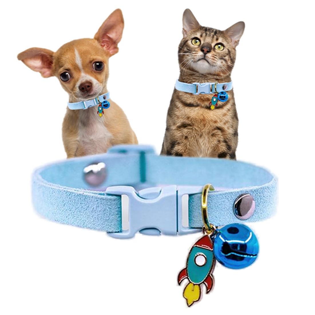 Photo 1 of Blue Puppy Collar with Bell, Pretty Cat Collars with Bells Boy Dog Collar for XXS Xs Tiny Pet Dogs Male Kitten Animal, XXSmall