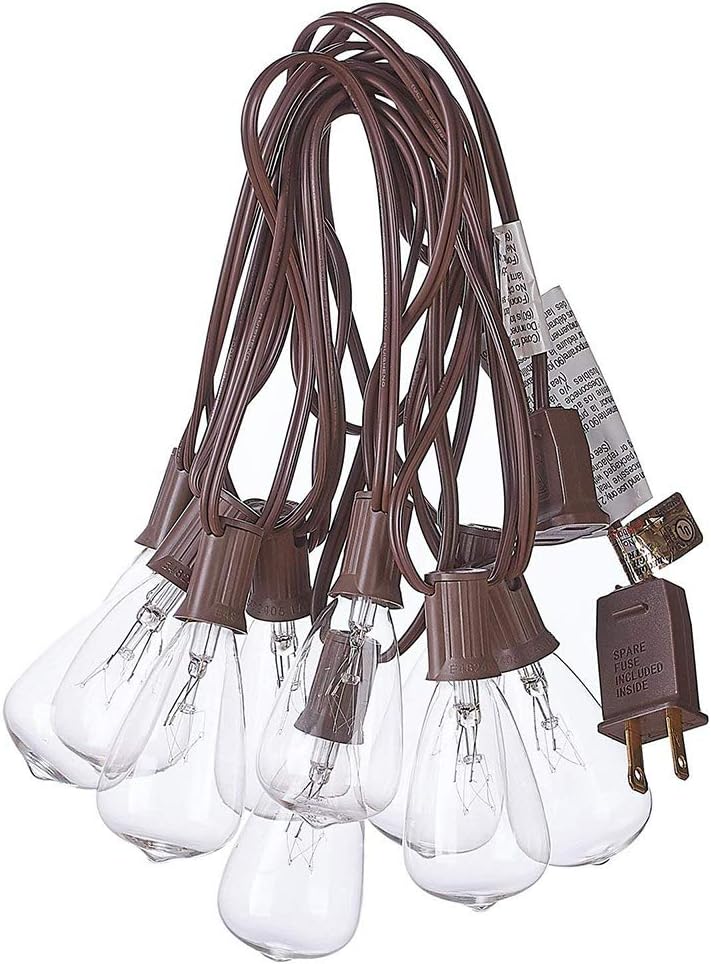 SkrLights Outdoor Patio String Lights, 10Ft Edison Bulb String Lights for Patio Garden Porch Backyard Party Deck Yard(Plus 1 Extra Bulbs)-Brown - - 