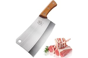 Meat Cleaver - 7'' Heavy Duty Butcher Knife Meat Chopper Bone Cutting Knife - High Carbon German Stainless Steel - Pearwood H