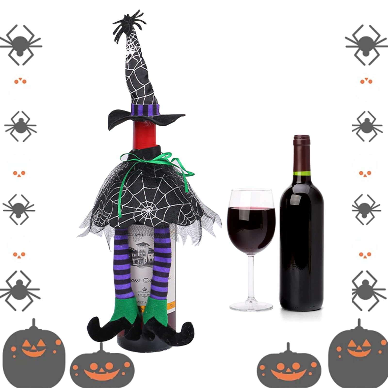 KASESSS Halloween Wine Bottle Cover, Halloween Witch Wine Bottle Cover, Witch Hat, Wine Bottle Costume Covers, Halloween Home Decor, Cute Wine Bottle Covers, Halloween Party Wine Bottle Holder Bag