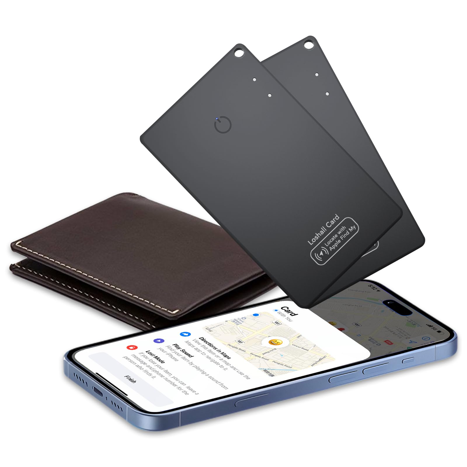 Photo 1 of 2 Pack Wallet Tracker Card [Apple MFi Certified] Air Tracker Tag (iOS only), IP68 0.06in Rechargeable Smart Card Work with Apple Find My, Keys Finder and Item Locator for Passport, Bags, Laptop, Black