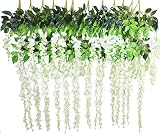 Lannu 12 Pack 3.6 FT Long Artificial Wisteria Flowers Silk Hanging Vine Ratta Flowers String Bush for Home Wedding Party Decor, CREAM