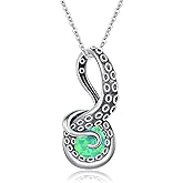 Shusukue Octopus Tentacles Necklace with Gemston 925 Sterling Silver Octopus Pendant for Women Ocean Jewelry Gift for Women