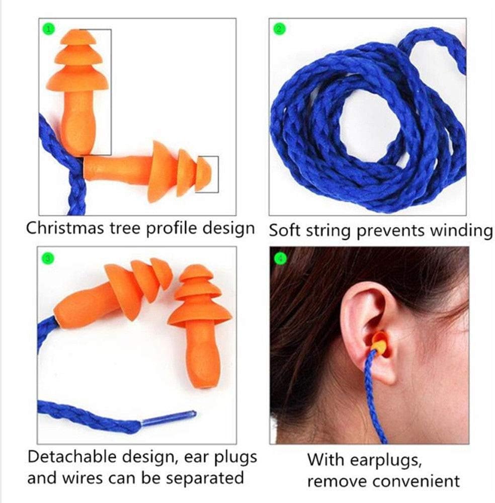 Earplugs Soft Silicone Corded Ear Plugs Reusable Hearing Protection Earplugs for Sleeping Working, Swimming, Learning (10 works, Blue) - Image 5