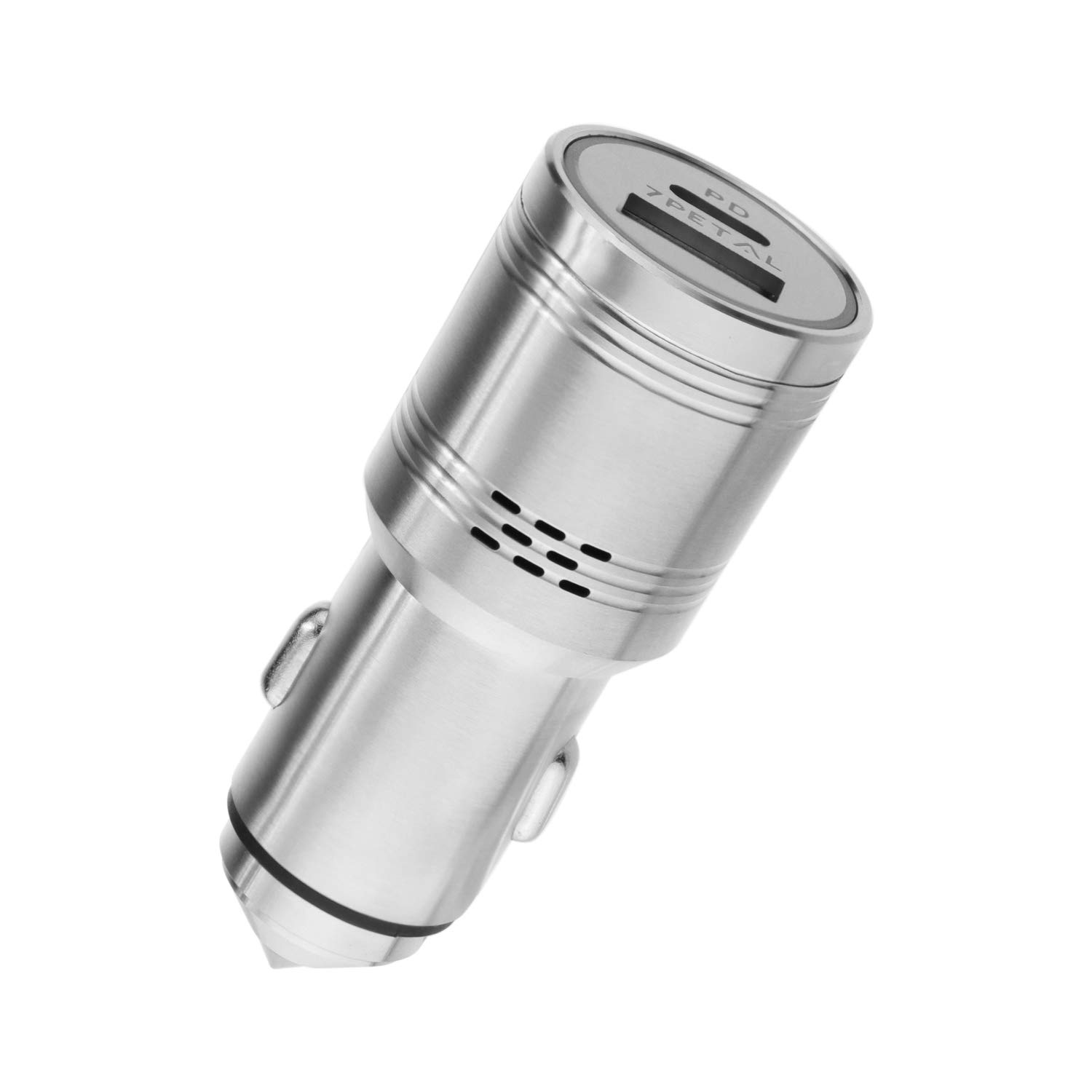 7PETAL Multi-Function Car Charger Carbon Monoxide Detector 2 Ports 2.4A USB Charger, 304 Stainless Steel Car Safety Hammer Compatible with iPhone, iPad, Samsung Note 9/Galaxy S10/S9/S8