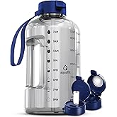 AQUAFIT 64 oz Water Bottle with Time Marker - Straw & Chug Lid - BPA Free Half Gallon Gym Water Bottle with Handle - Big Gallon Jug (Clarity, 64 Ounces)