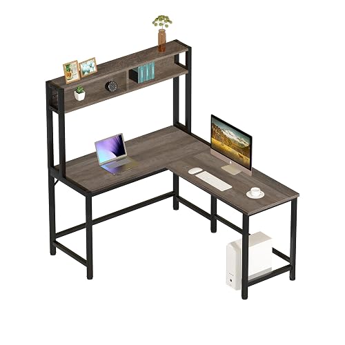 Computer Desk Bahrain TechLand L-Shaped Desk with Hutch, 55 Inch Corner Computer Desk Gaming ...