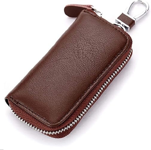 Amazon キーケース メンズ レディース 高級感 スマートキー 6連 カラビナ付き 本革 ファスナー 人気 小銭入れ カード 大容量 ビジネス 多機能 車キーケース ギフトボックス付き ブラウン キーケース