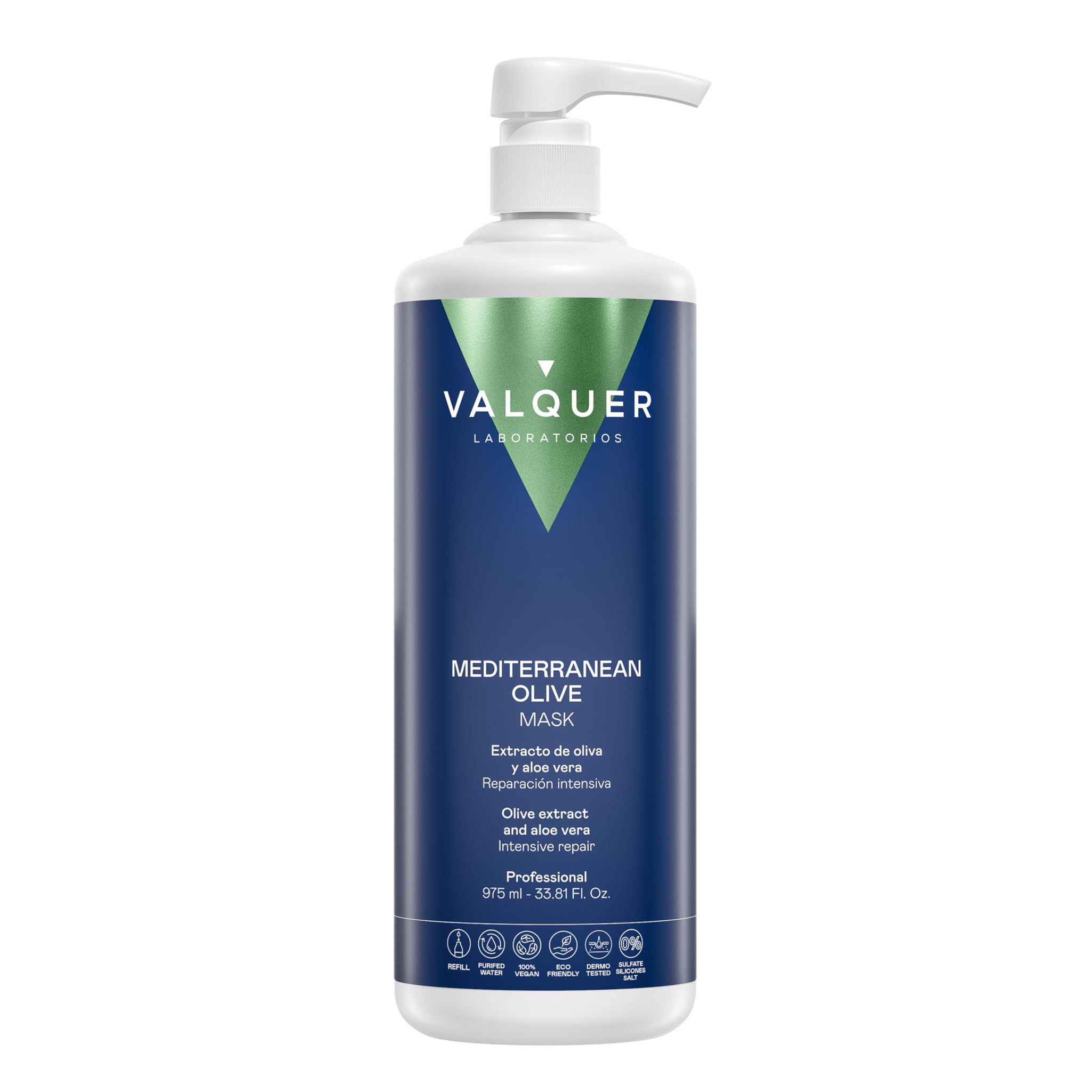 Valquer Mediterranean Olive Intensive Repairing, Moisturizing and Nourishing Hair Mask with Olive Extract, Panthenol and Aloe Vera for Damaged and Dry Hair. Natural Ingredients. 975 ml.