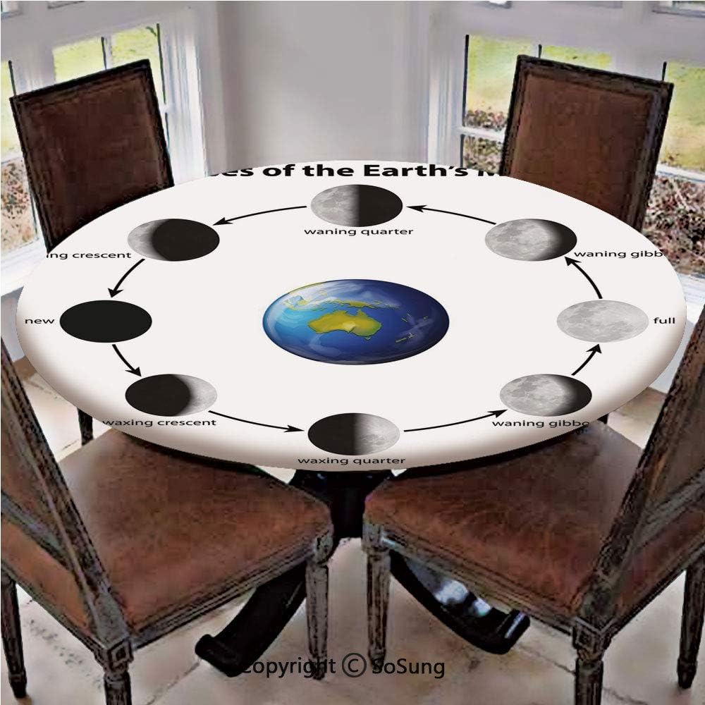 Elastic Edged Polyester Fitted Table Cover,Phases on the Moon as seen from Earth Celestial Rotation Astrology Cycle Decorative,Fits up 45"-56" Diameter Tables,The Ultimate Protection for Your Table,Bl