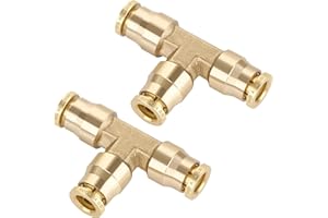 Boeray 1/4" Quick Push to Connect Fittings Brass Union Tee Shaped Joint DOT Approved 1/4 Inch OD 3 Way Tube Air Line Adapter Air Spring Suspension Kit for Car Truck Trailers and Air Brake System 2pcs