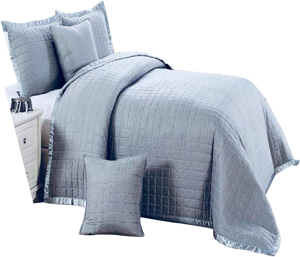 Massari 3PC Osca Grey Bedspread Comforter Border Quilted Bed Throw In Super King size (Super King, Grey)
