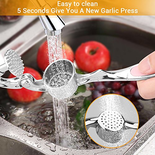 Garlic Press and Peeler Set garlic mincer Stainless Steel Kitchen Garlic Mincer and Professional Heavy Soft-Handled (wihte1)