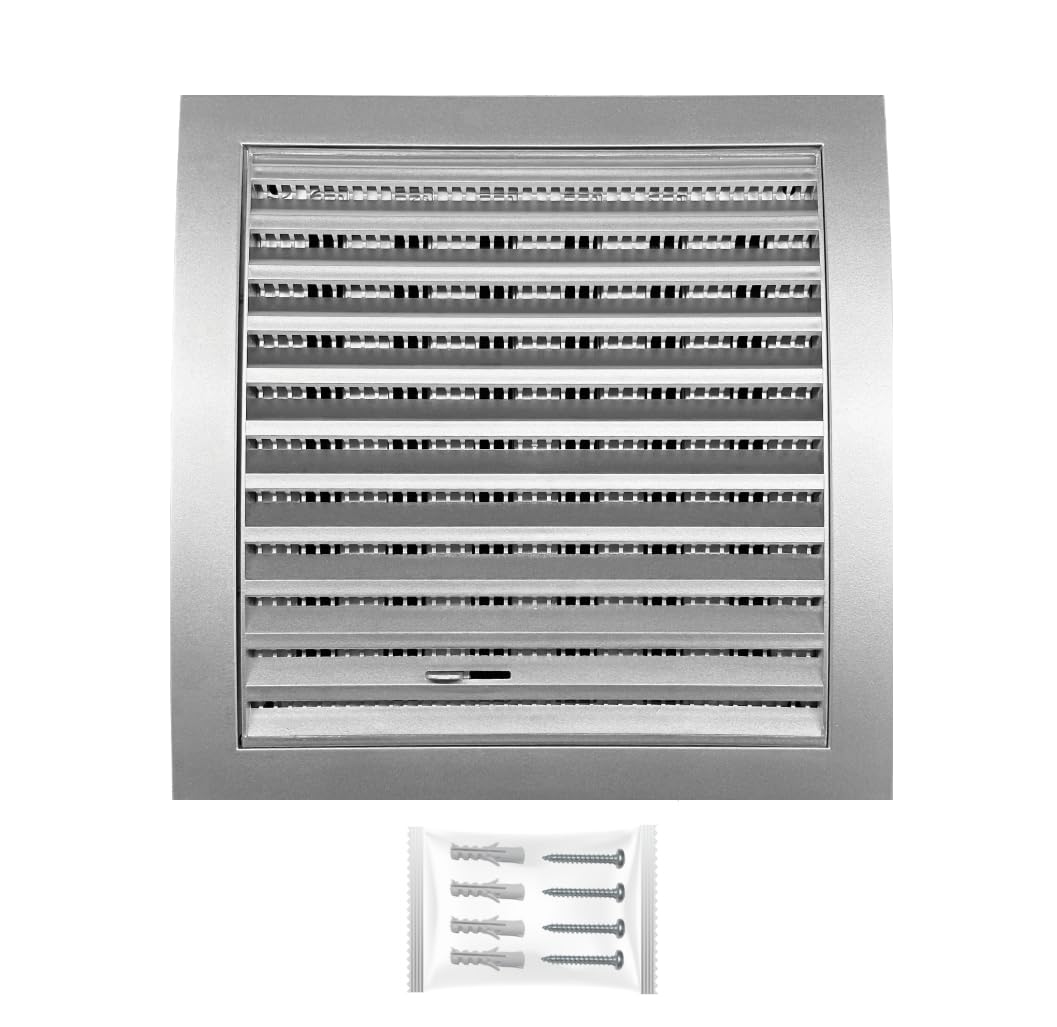 H&C VENT Silver Ventilation Grille with Connector, Slider, Insect protection 6 x 6Inch 150 x 150mm │ Vent Cover │ Extractor Air Vent Covers for Inside Outside │ Pipe Covers │ Wall Door Window