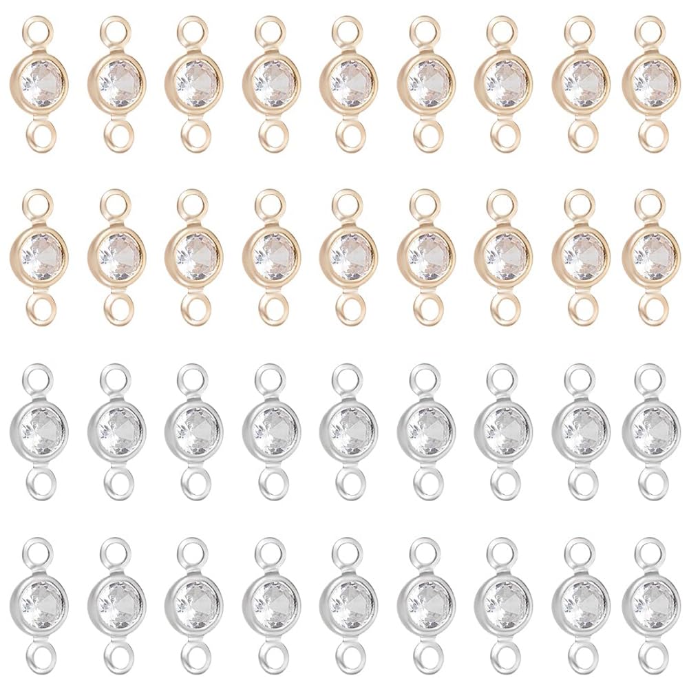 UNICRAFTALE 100Pcs 2 Colors Flat Round Birthstone Glass Rhinestone Links Crystal Charms for Earring Necklace Bracelet Keychain Making