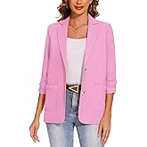 MINTLIMIT Women's Summer Linen Blazer Jackets 3/4 Sleeve Casual Lightweight Notch Lapel Button Blazers Pocket