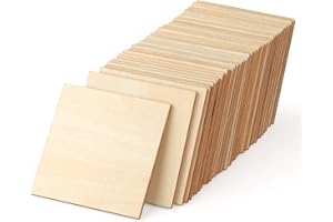 ilauke Unfinished Wood Pieces 50 Pcs 4 Inch Wood Square Blank Natural Wood Slices Wooden Squares Cutouts for Crafts Wood Burning Painting Staining Wood Engraving