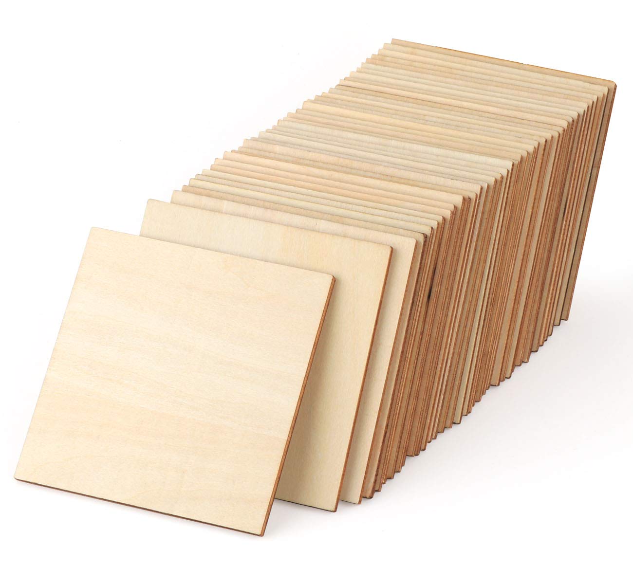 ilauke 50Pcs Basswood Sheets 1/8 Wood Square 4x4 Blank Balsa Wood Sheet for Crafts, Thin Unfinished Wood Squares for Wood Burning Painting Staining Wood Engraving Laser Projects Wood Craft Supplies