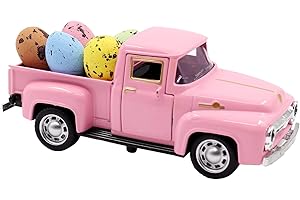 YIMIBLOSS Easter Farm Pickup Truck Decor with Eggs, Mini Vintage Metal Diecast Farmhouse Pickup Happy Spring Farm Tiered Tray Decorations for Home Kitchen Table