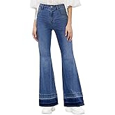 Sidefeel Women's Flare Jeans High Waisted Bell Bottom Stretchy Patch Hem Denim Pants with Pockets