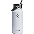 HYDRO FLASK Wide Mouth vacuum insulated stainless steel water bottle with leakproof closeable straw lid for cold water drinks, sports, travel, car and school