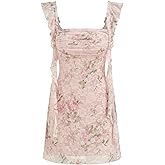 CIDER Women's Mini Cocktail Dress Floral Ruffle Mesh Sun Dress Wedding Guest Dresses Cute Summer Outfits
