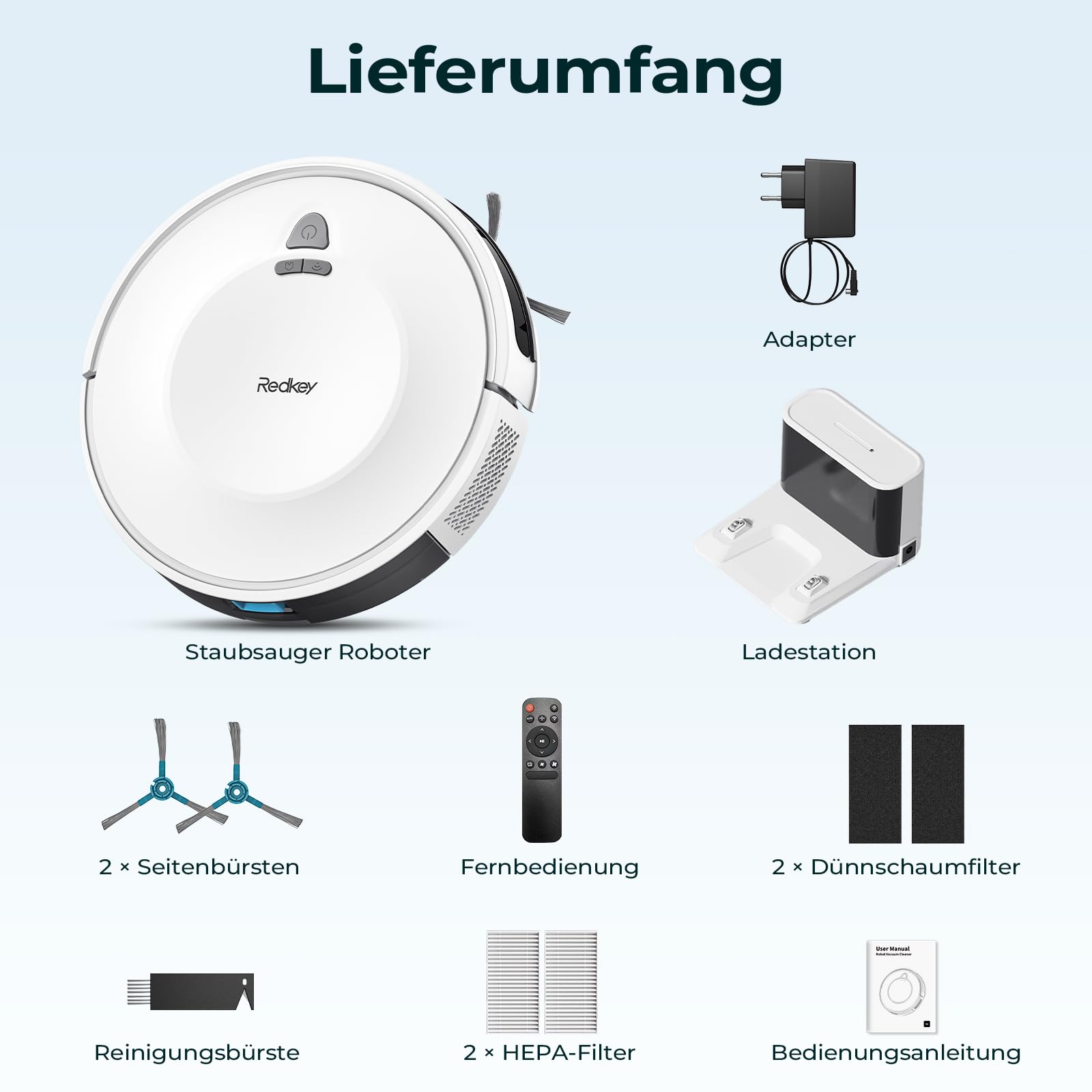 Redkey E6 Saugroboter mit 7000 Pa Saugkraft, Dynamische Navigation, Bis zu 170 Min Laufzeit, Roboterstaubsauger mit Ladestation, Fernbedienung und APP, Ideal für Tierhaare,Teppich,Hartboden 9
