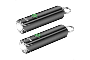 Blukar Mini Flashlight Rechargeable 2 Pack, Small Keychain EDC Flashlights with 3 Modes, IPX6 Waterproof, Memory Function, Co