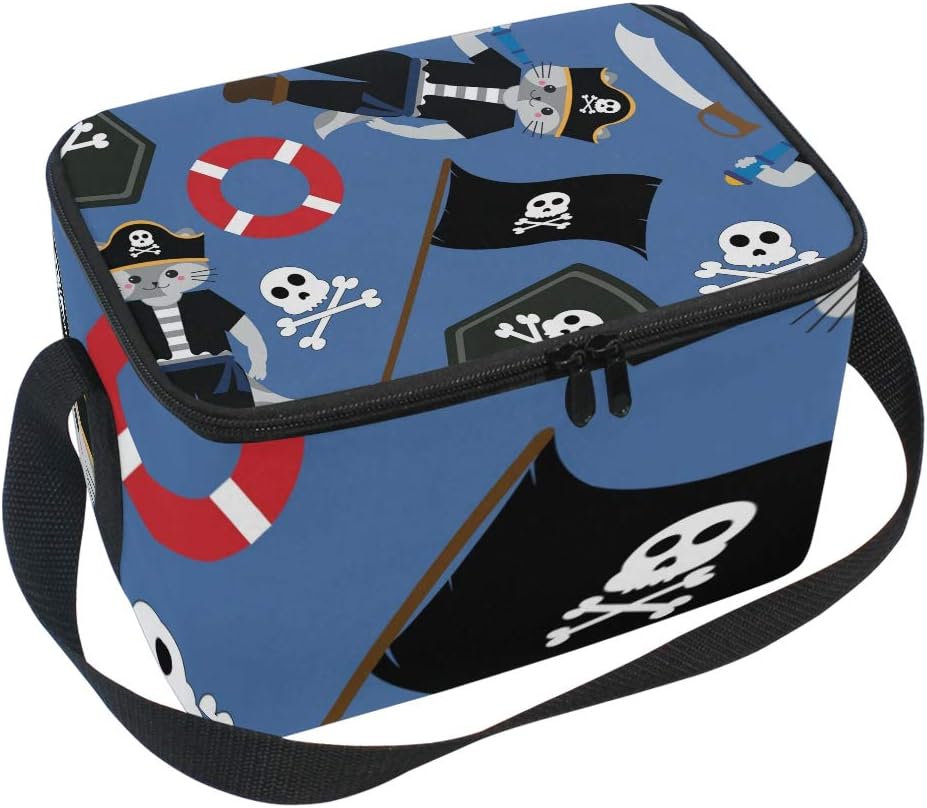 Lunch Box Insulated Lunch Bag Large Cooler Pirate Cat Tote Bag for Men, Women, Girls, Boys