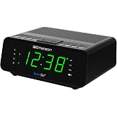 Emerson SmartSet Dual Alarm Clock Radio with AM/FM, Auto Time Setting, Sleep Timer, Snooze, 20 Presets, Easy-to-Read .9-inch Jade Green Dimmable LED Display, CKS1900