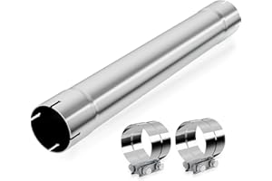 LCGP 4 Inch Straight Exhaust Pipe, 4" Stainless Steel Straight Muffler Replacement Pipe, 30" Length Mandrel Exhaust Tube with Two Lap Joint Band Clamps(New Version)