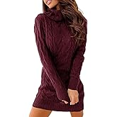 Langwyqu Womens Cable Knit Sweater Dress Sexy Long Sleeve Bodycon Turtleneck Mini Fall Sweaters Dresses