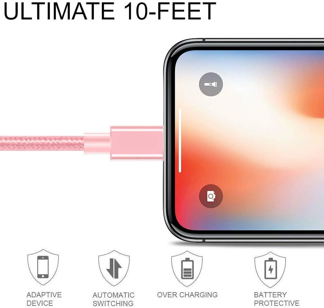 Boost Chargers 5V USB Wall Charger Power Adapter 1A Cube for Plug Outlet w/ 10FT Nylon Braided Charging Pad Cable Cord (Pink) 2 Pack: Home Audio & Theater