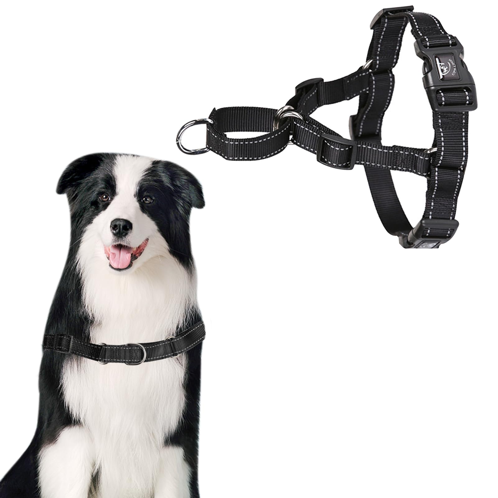 PUGTOW No Pull Dog Harness - Step-In Adjustable Vest for Small, Medium & Large Dogs, Reflective Straps, Easy On/Off, D-Ring Front Clip, Durable Nylon (Size L)