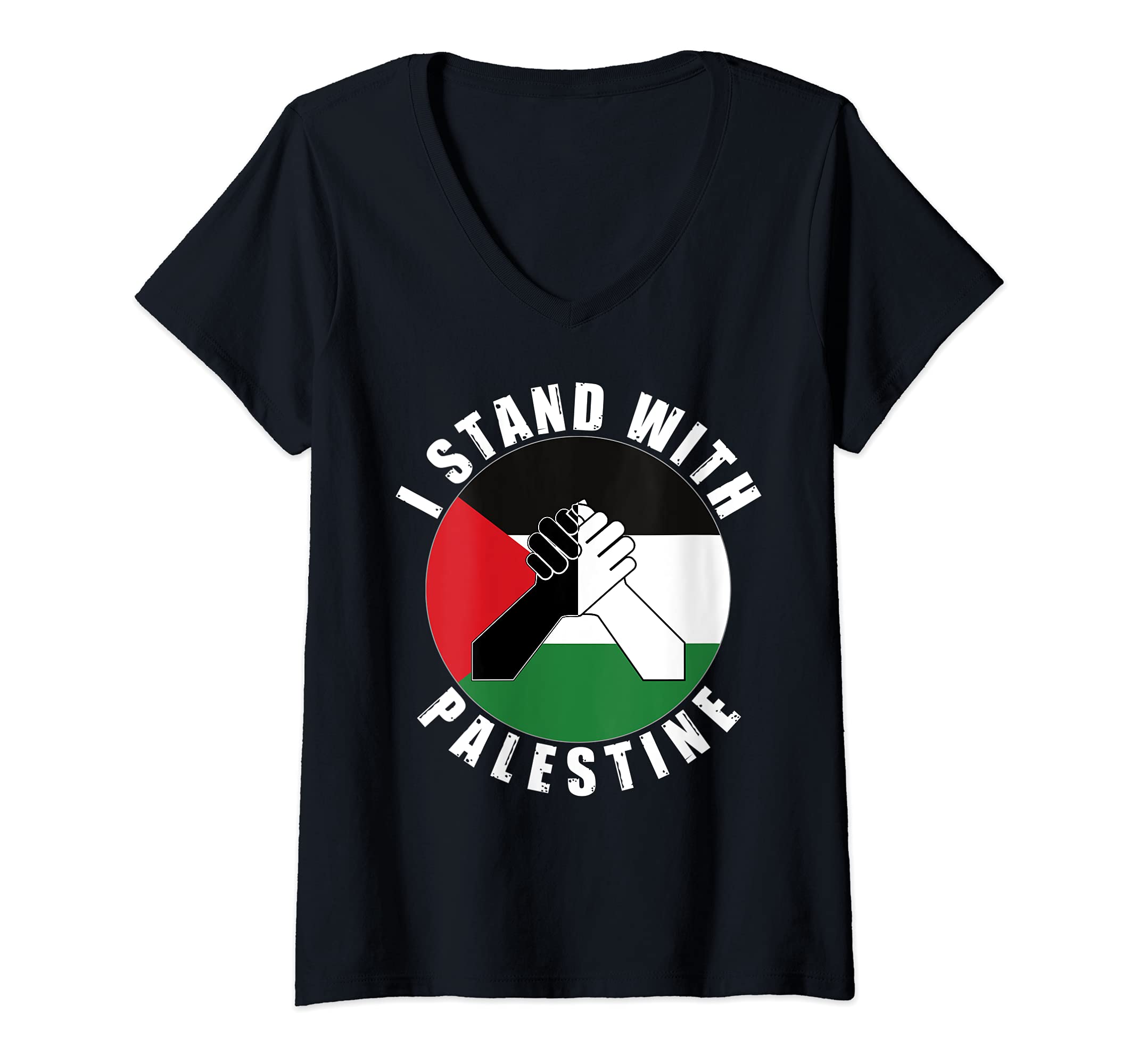 Womens Stand With Palestine Free Palestine United Supporters Flag V-Neck T-Shirt