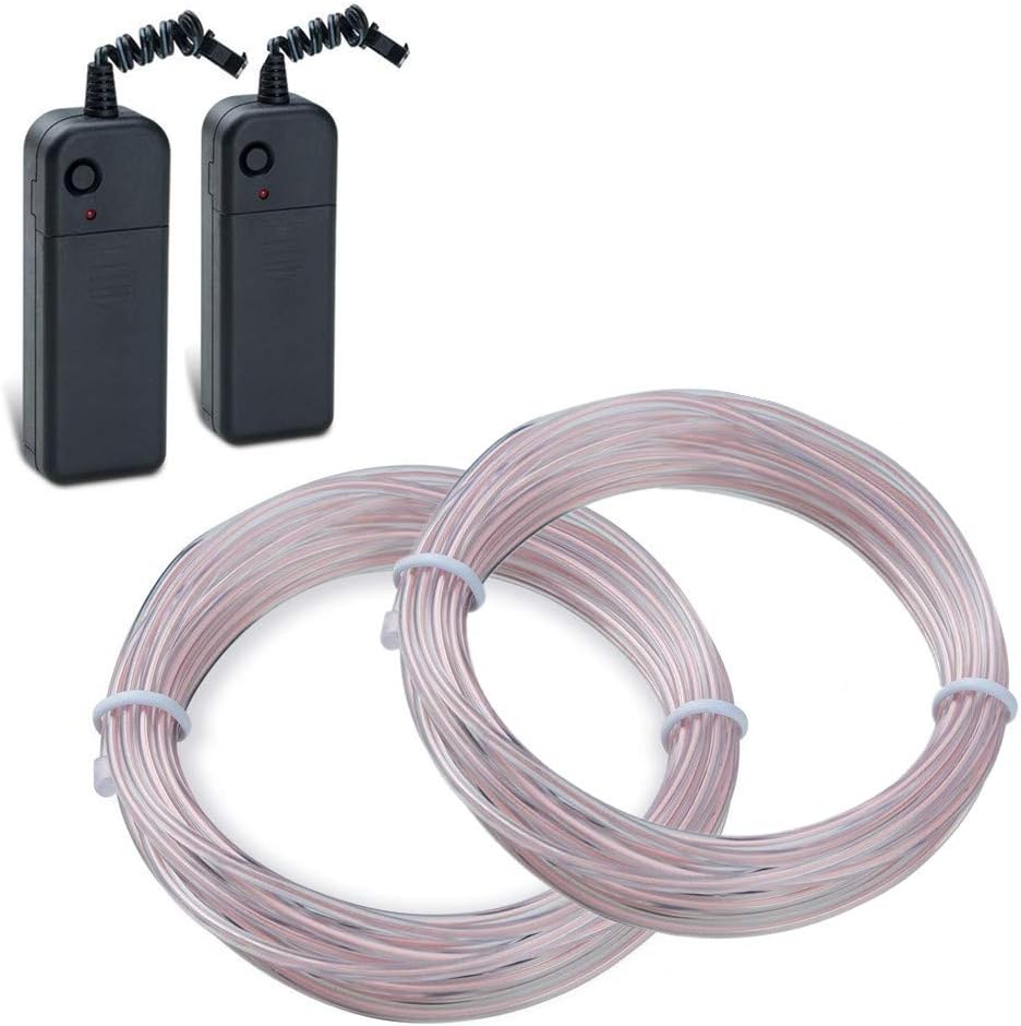 Sunboia EL Wire 2x5M Neon Lights Glowing Strobing Decor Light Flexible EL Rope Waterproof LED Strip with Battery Controller for Christmas Party Club Concert Festival Decorative(White)
